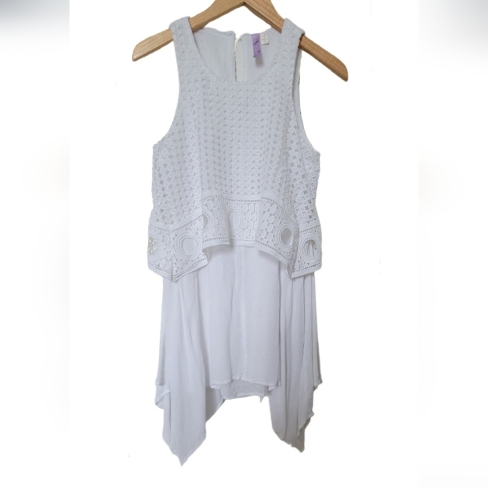 Alya Womens White Gauzey lace Dress  Top Overlay Asymmetrical Hem Size S